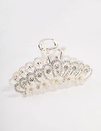 Ornate Silver Diamante & Flower Claw Clip