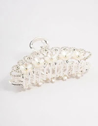 Ornate Silver Diamante & Flower Claw Clip