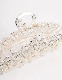 Ornate Silver Diamante & Flower Claw Clip