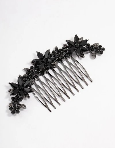 Peigne à cheveux simple en fleur de pierre noir