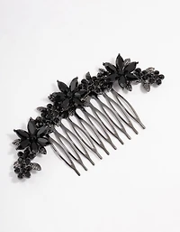 Peigne à cheveux simple en fleur de pierre noir
