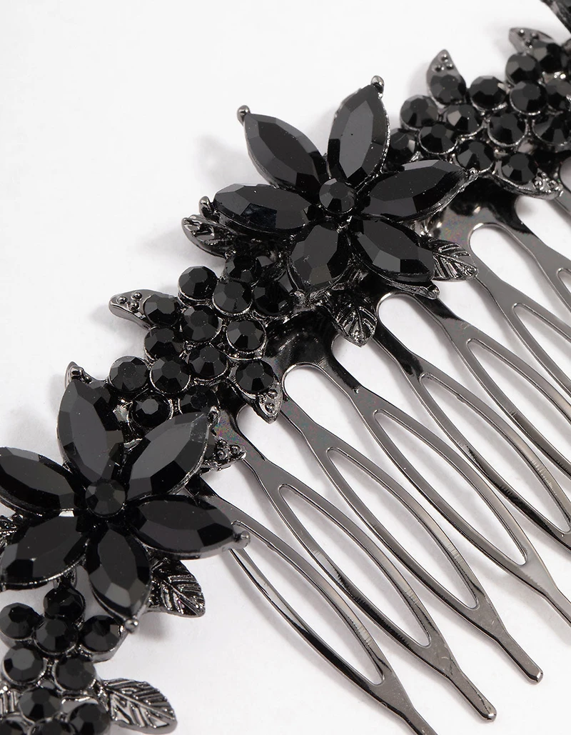 Peigne à cheveux simple en fleur de pierre noir