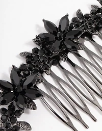 Peigne à cheveux simple en fleur de pierre noir