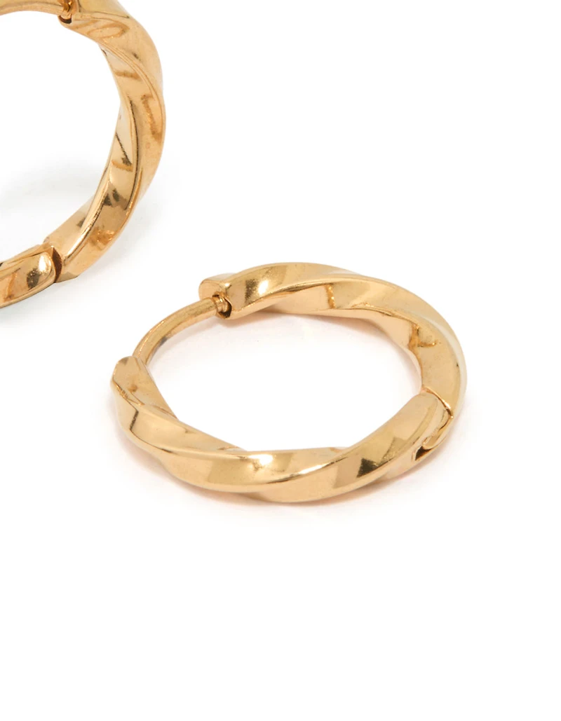 Waterproof Gold Plated Stainless Steel Twisted Hoop Earrings