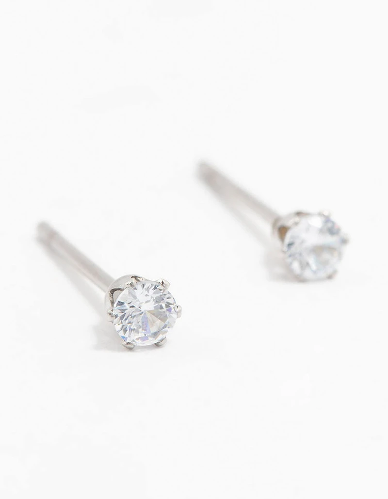 Waterproof Stainless Steel Cubic Zirconia Stud Earrings 3 MM