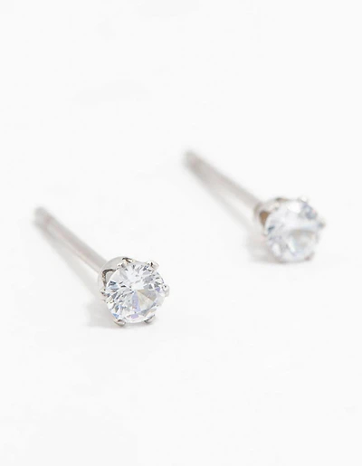 Waterproof Stainless Steel Cubic Zirconia Stud Earrings 3 MM
