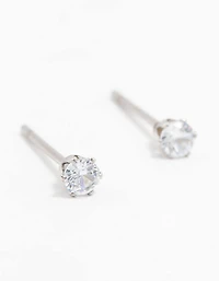 Waterproof Stainless Steel Cubic Zirconia Stud Earrings 3 MM