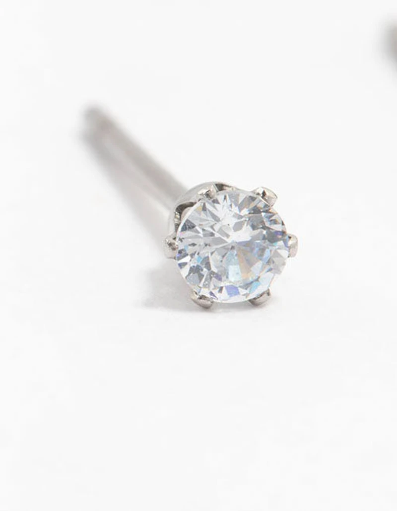 Waterproof Stainless Steel Cubic Zirconia Stud Earrings 3 MM