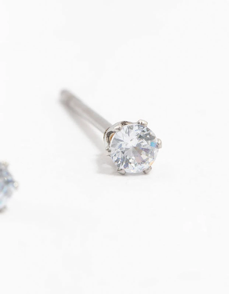 Waterproof Stainless Steel Cubic Zirconia Stud Earrings 3 MM