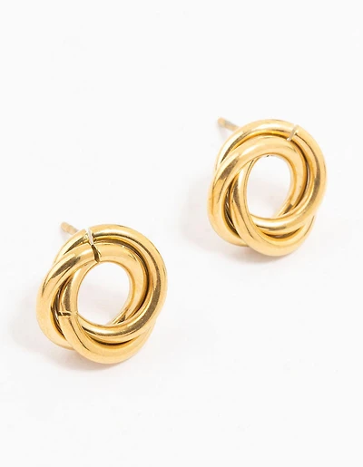 Waterproof Gold Plated Stainless Steel Knotted Doughnut Stud Earrings