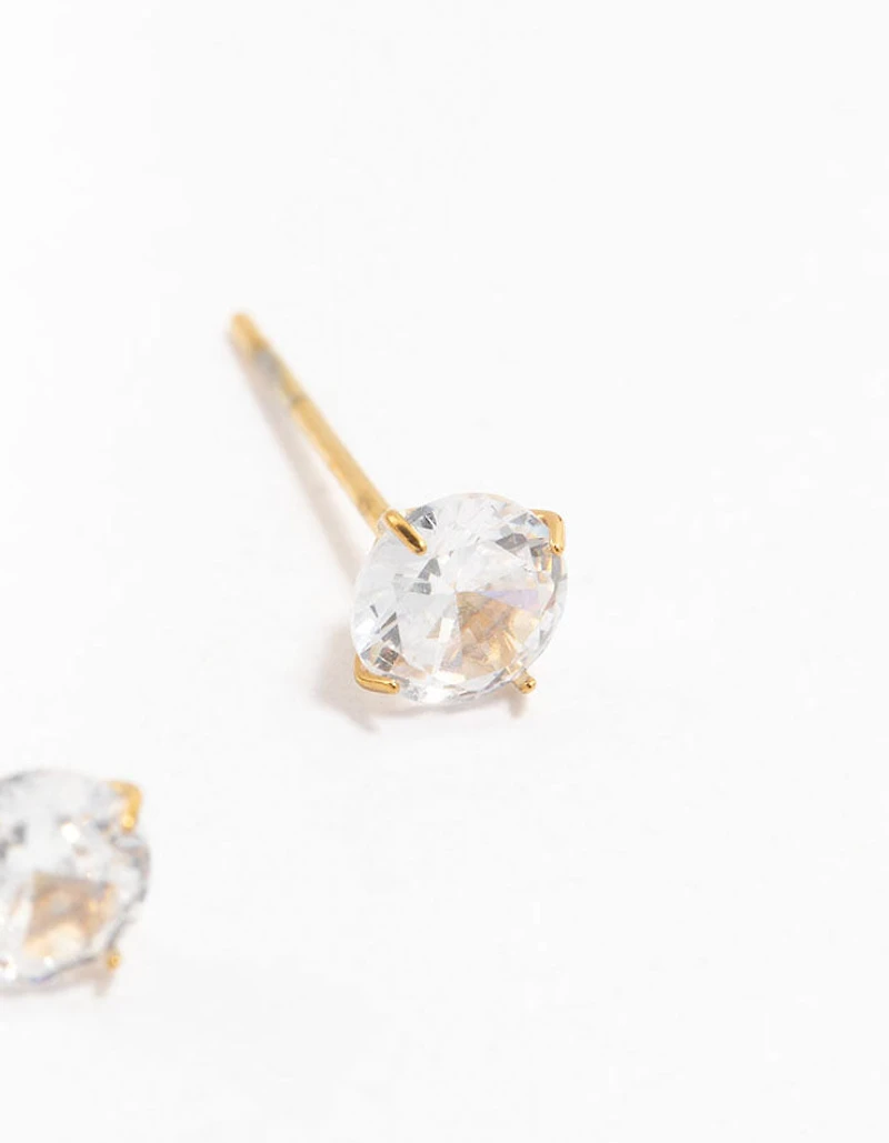 Waterproof Gold Plated Stainless Steel Cubic Zirconia Stud Earrings 5 MM