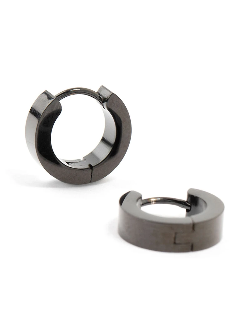 Waterproof Black Coated Stainless Steel Wide Huggie Earrings
