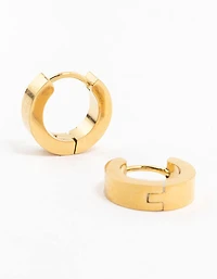 Waterproof Gold Plated Stainless Steel Wide Huggie Earrings
