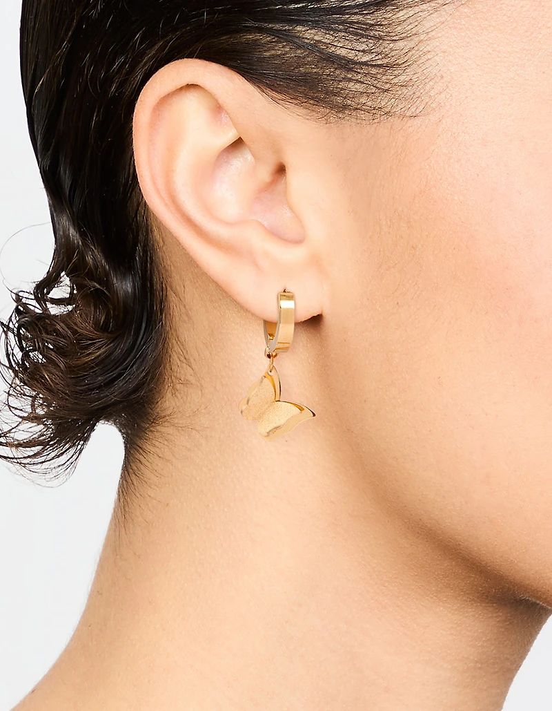 Boucles d’oreilles Huggie Butterfly Drop, plaquées or et imperméables, plaquées en acier inoxydable