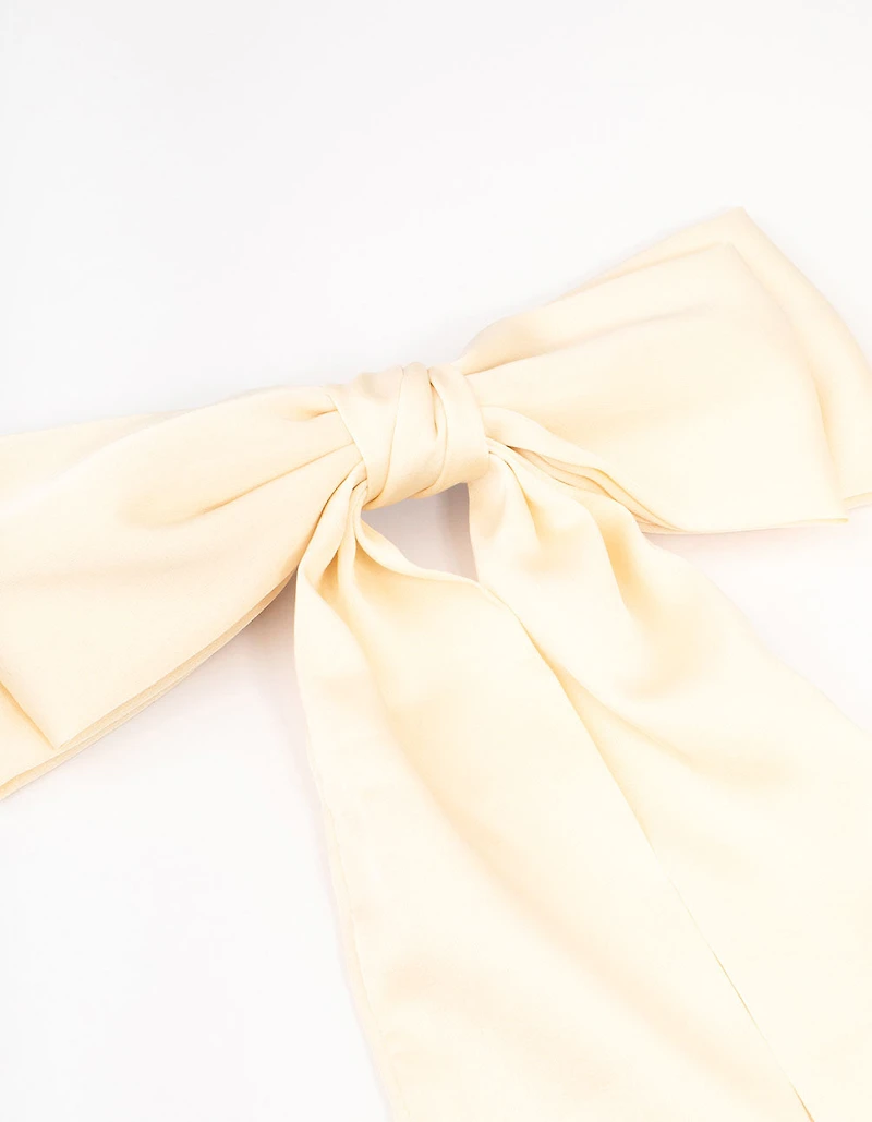 Relaxed Cream Fabric Long Bow Clip