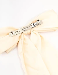 Relaxed Cream Fabric Long Bow Clip