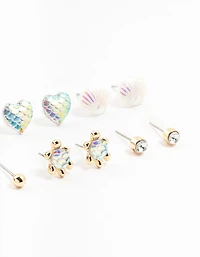 Kids Gold Sea Theme Stud Earrings 6-Pack