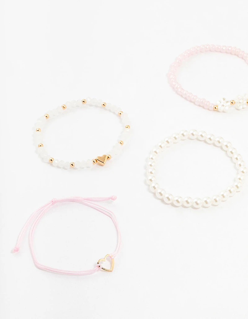 Kids Beaded Pink Heart Stretch Bracelets 5-Pack