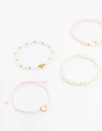 Kids Beaded Pink Heart Stretch Bracelets 5-Pack