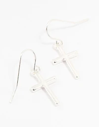 Silver Cross Drop Earrings