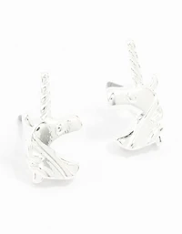 Silver Unicorn Head Stud Earrings