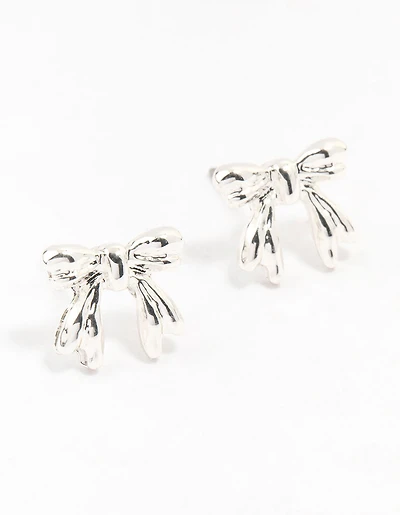 Silver Bow Stud Earrings