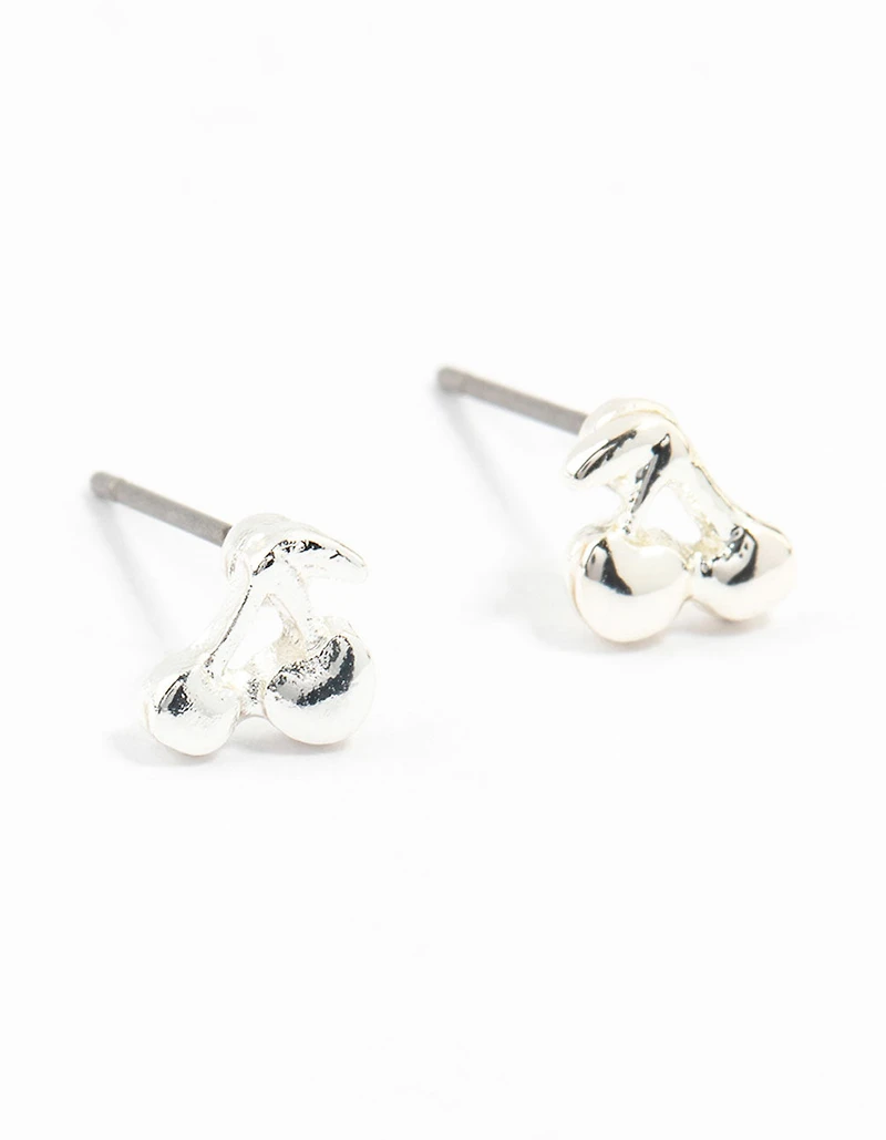 Silver Double Cherry Stud Earrings