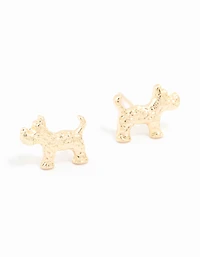 Gold  Hammered Dog Stud Earrings