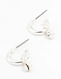 Simple Silver Diamante Huggie Charm Earrings