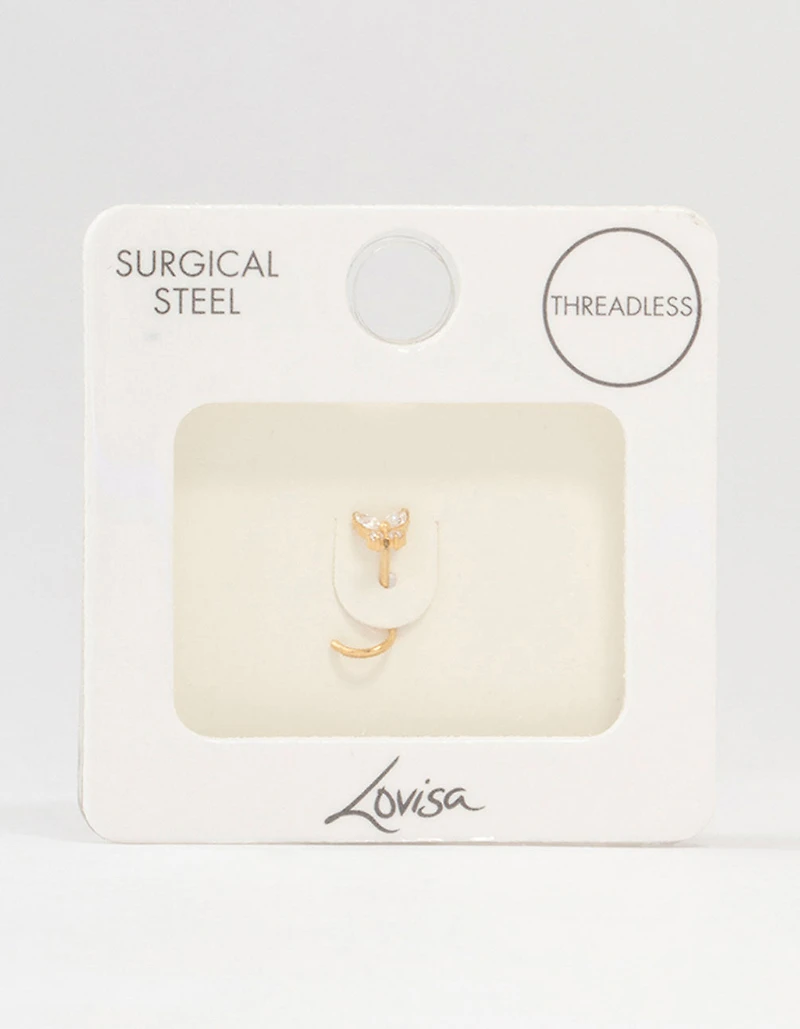 Gold Plated Surgical Steel Butterfly Threadless Nose Stud