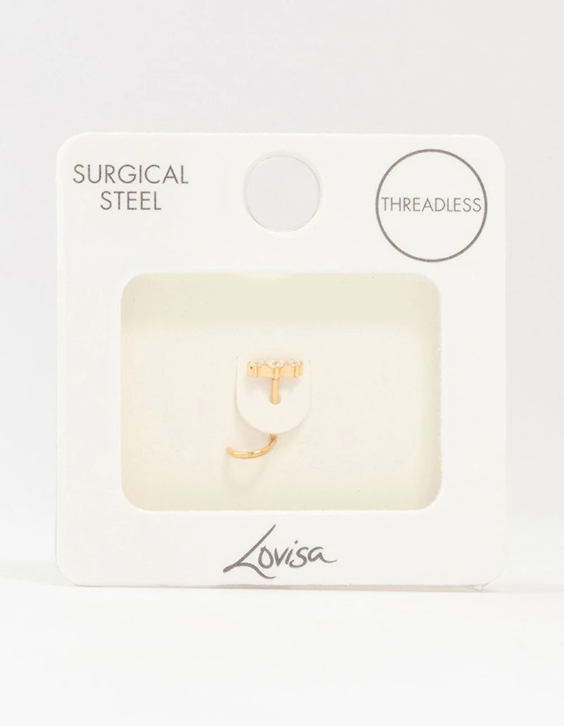 Gold Plated Surgical Steel Cubic Zirconia Trio Threadless Nose Stud
