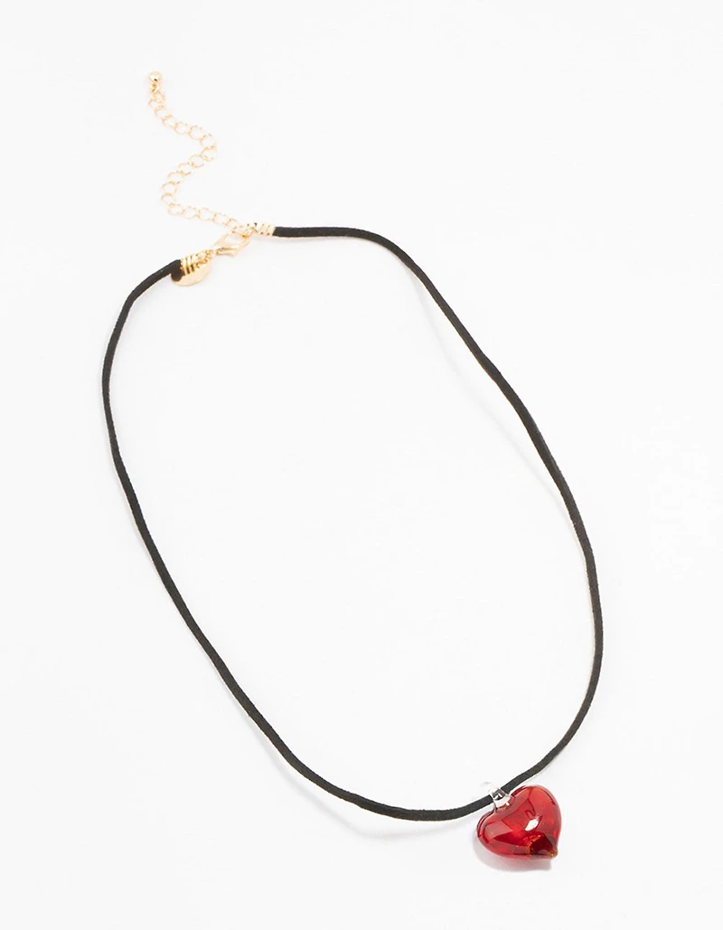 Mini Red Beaded Glass Heart Necklace