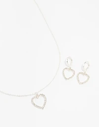 Silver Diamante Heart Necklace & Earring Set