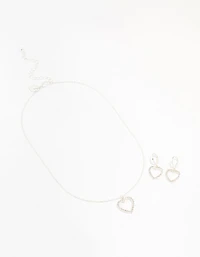 Silver Diamante Heart Necklace & Earring Set