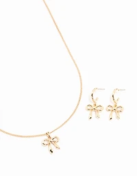 Lovely Gold Bow Necklace & Earring Set