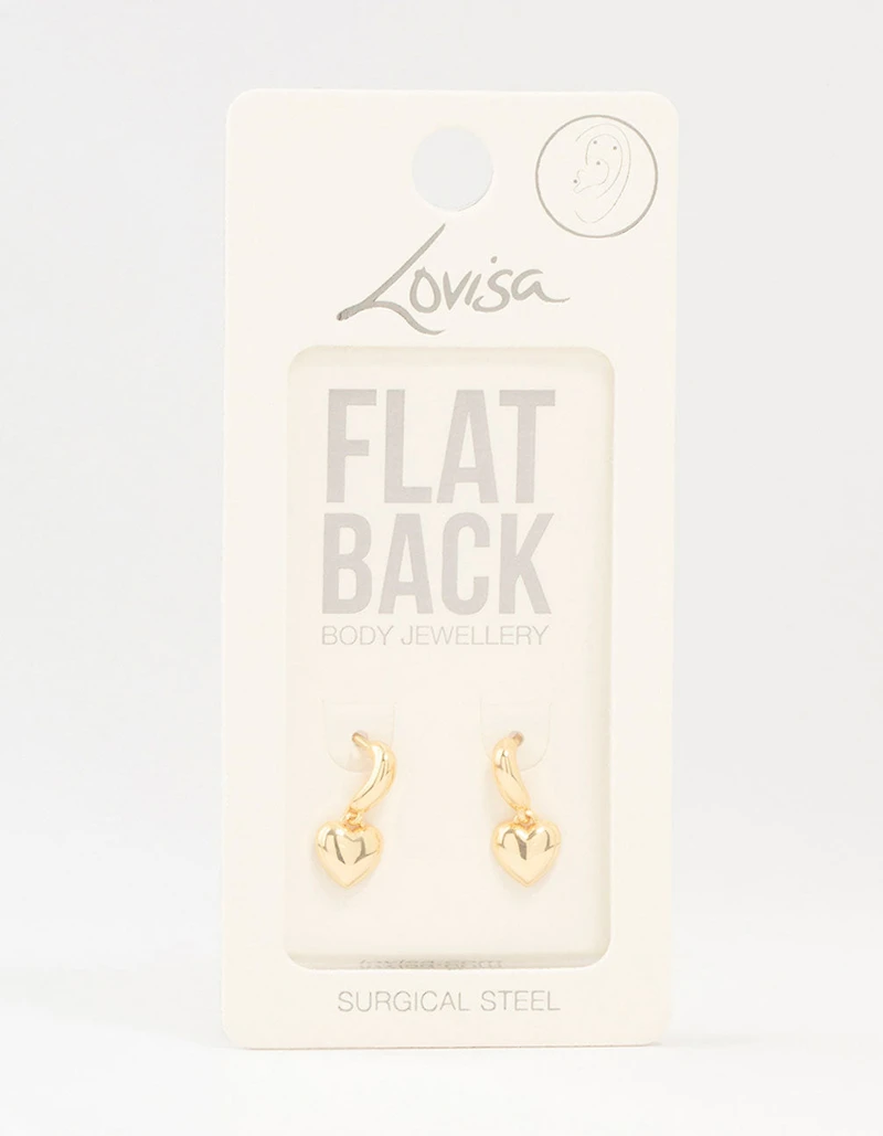 Gold Plated Surgical Steel Heart Drop Flat Backs 2-Pack