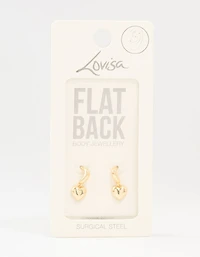 Gold Plated Surgical Steel Heart Drop Flat Backs 2-Pack