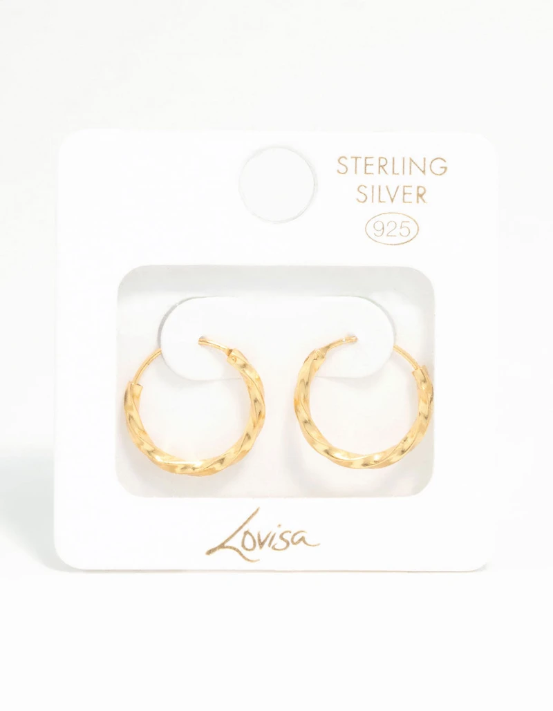 Gold Plated Sterling Silver Twisted Hoop Earrings 15MM