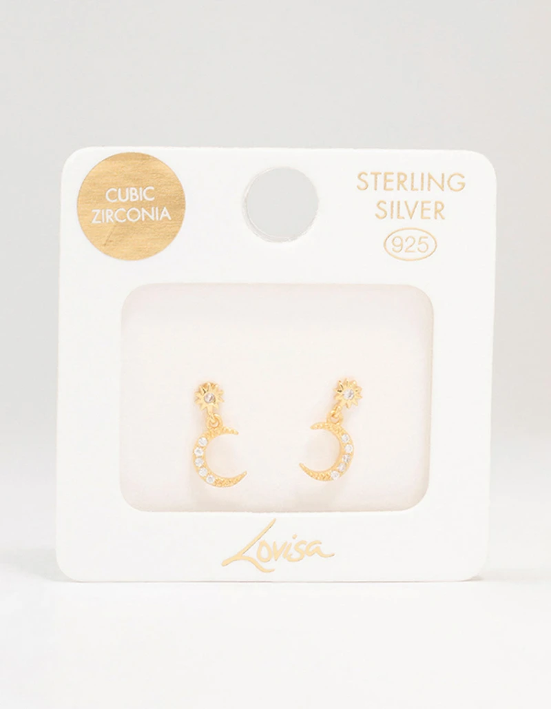 Gold Plated Sterling  Silver Celestial Cubic Zirconia Drop Earrings