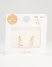 Gold Plated Sterling  Silver Celestial Cubic Zirconia Drop Earrings