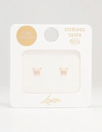 Gold Plated Sterling Silver Cubic Zirconia Butterfly Stud Earrings