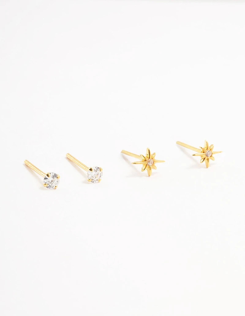 Gold Plated Sterling Silver Mini Starburst Earrings 2-Pack