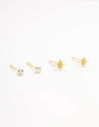 Gold Plated Sterling Silver Mini Starburst Earrings 2-Pack