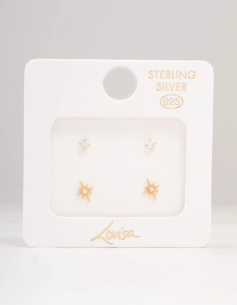 Gold Plated Sterling Silver Mini Starburst Earrings 2-Pack