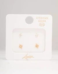 Gold Plated Sterling Silver Mini Starburst Earrings 2-Pack