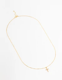 Gold Plated Sterling Silver Cubic Zirconia Cross Necklace
