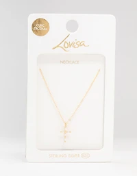 Gold Plated Sterling Silver Cubic Zirconia Cross Necklace