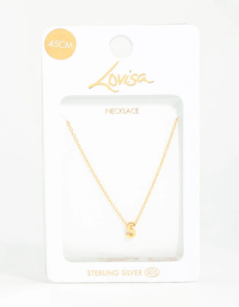 Gold Plated Sterling Silver Letter S Necklace