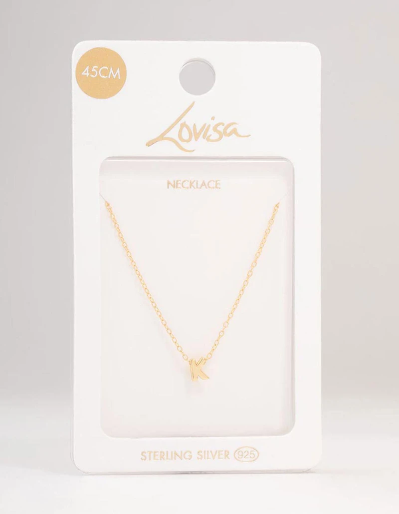 Gold Plated Sterling Silver Letter  K Necklace