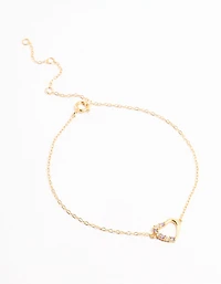 Gold Plated Sterling Silver Cubic Zirconia Heart Bracelet